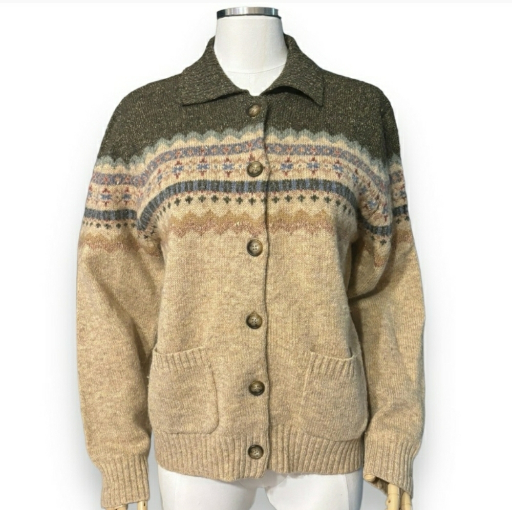 EVAN PICONE Wool & Silk Fair Isle Collared CardiganVintage EUC!